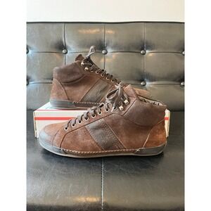 Santoni Club Mens Brown Suede Mid Top Sneakers Made in Italy